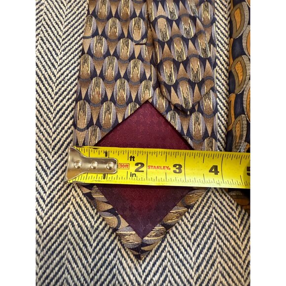 Louis Roth Mens Silk Ties Set Of 2 Geometric Patterns Brown & Gold 3.75" Wide 32 - Picture 5 of 7